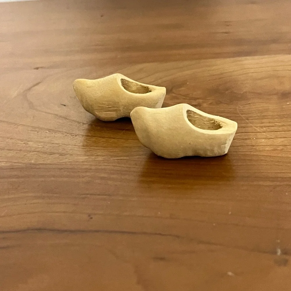 Miniature Hand Carved Wooden Clogs Dutch Sabot Shoes Doll Size Natural‎ Wood